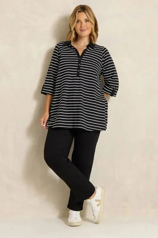 Black Stripe Henley Top