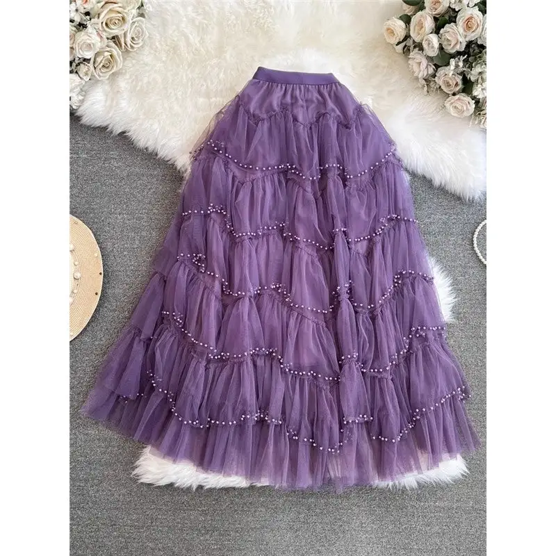 Beaded Hemline Mesh Skirt