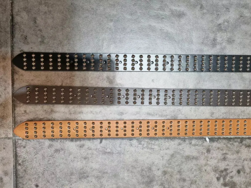 Studded Buckle Genuine Leather Belt