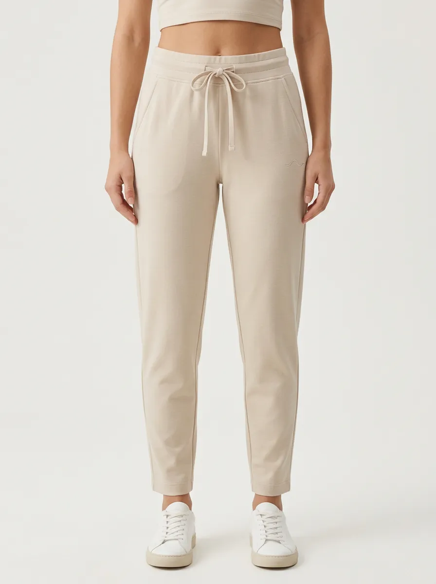 Women's Casual Minimalist Beige Solid Color Drawstring Jogger Pants