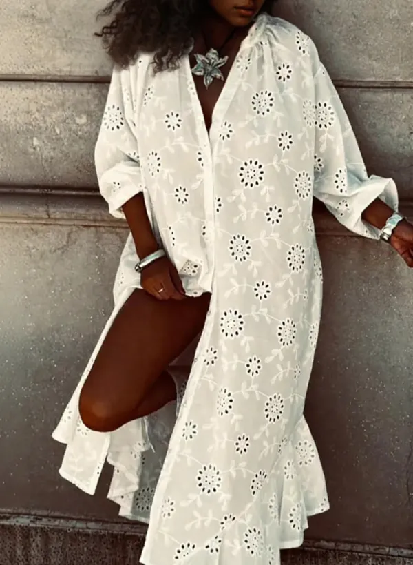 Casual Cutout Lace Crochet Maxi Dress