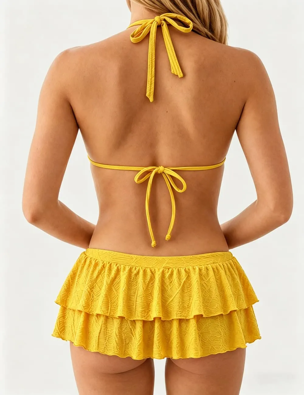 Cowl Drape Detail Triangle Bikini Set with Mini Skirt