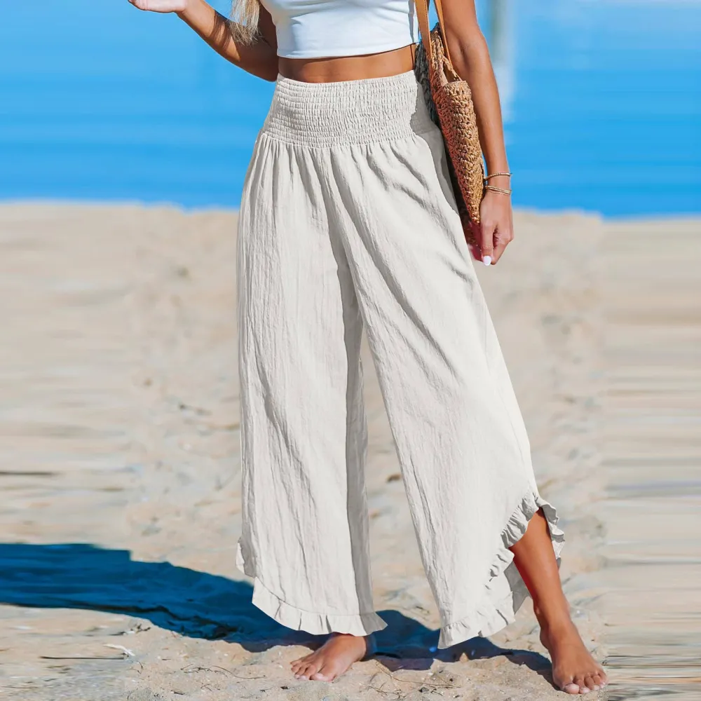 Wide Leg Ruffle Detail Pants
