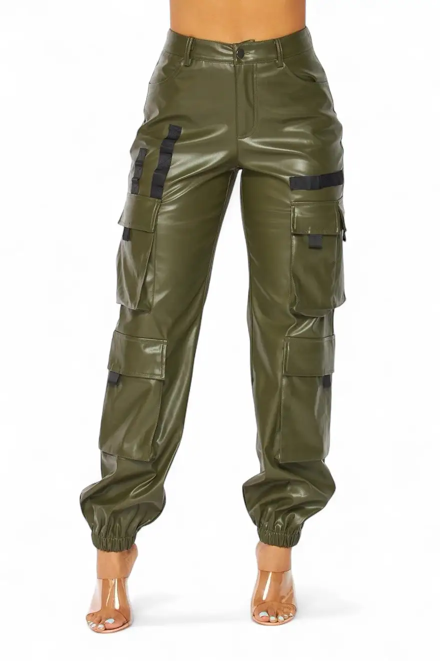 Women's Jogger Vegan Leather Cargo Pants