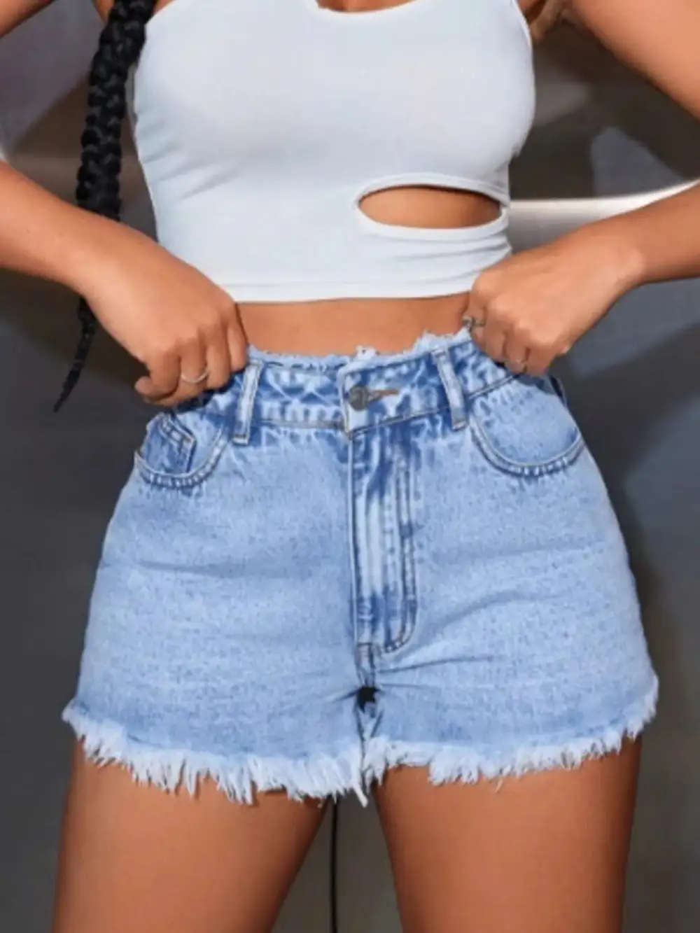 High Waisted Frayed Hem Shorts Denim Pants
