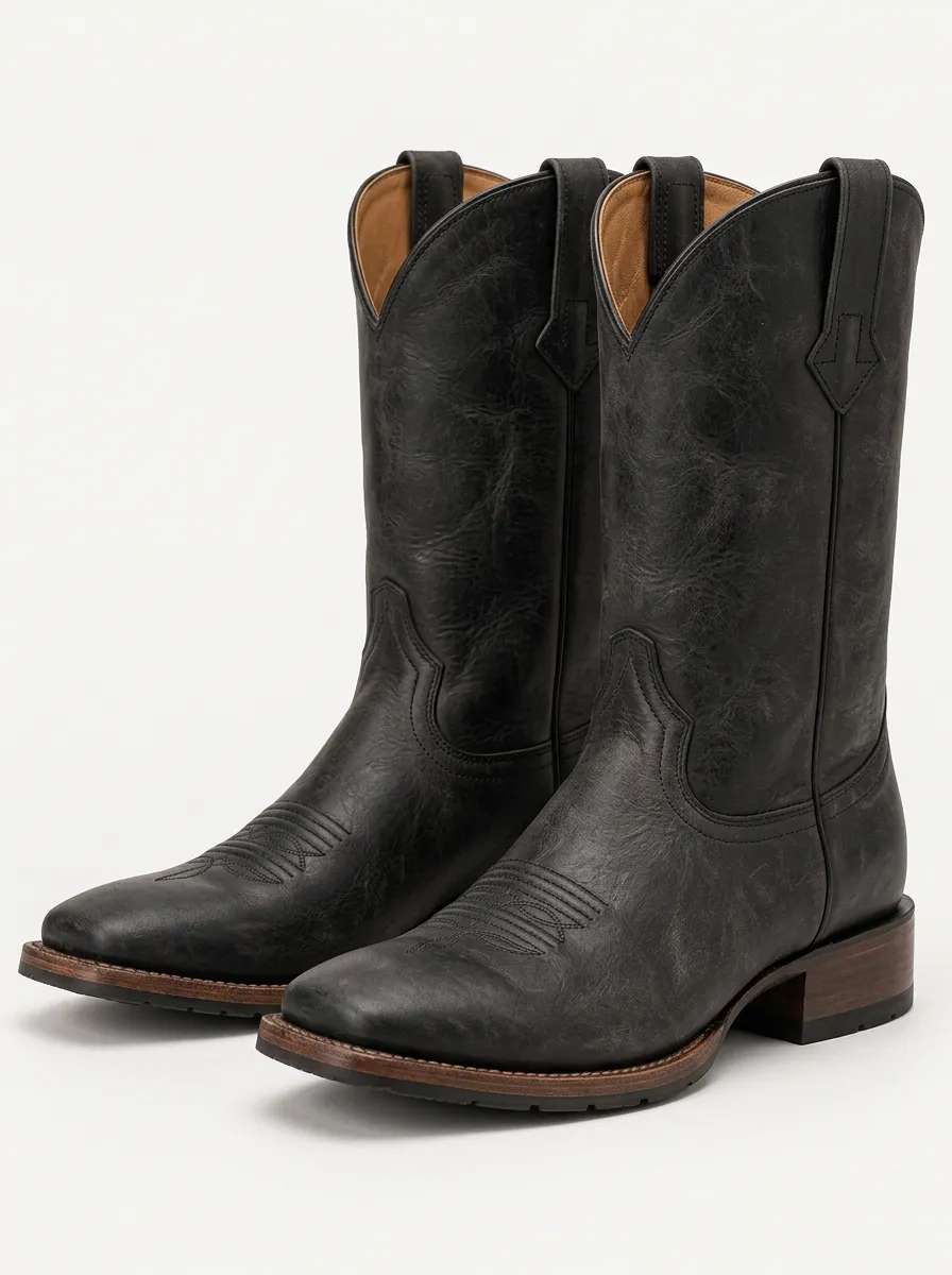 Men's Leather Cowboy Boots in Black