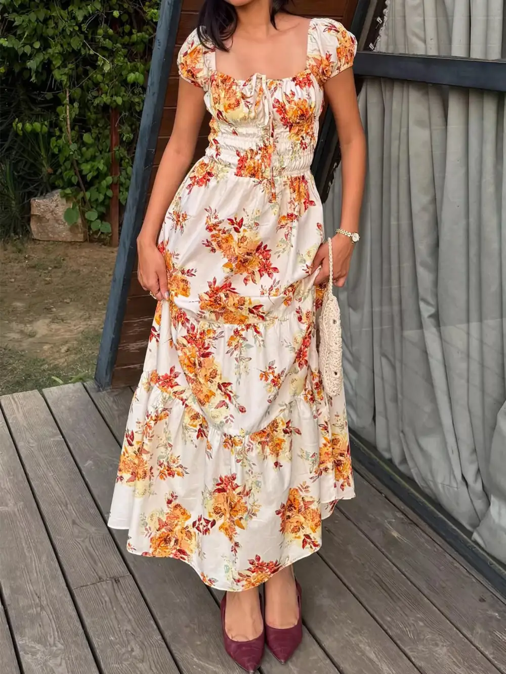 Floral Printed Short Sleeve Dress Casual