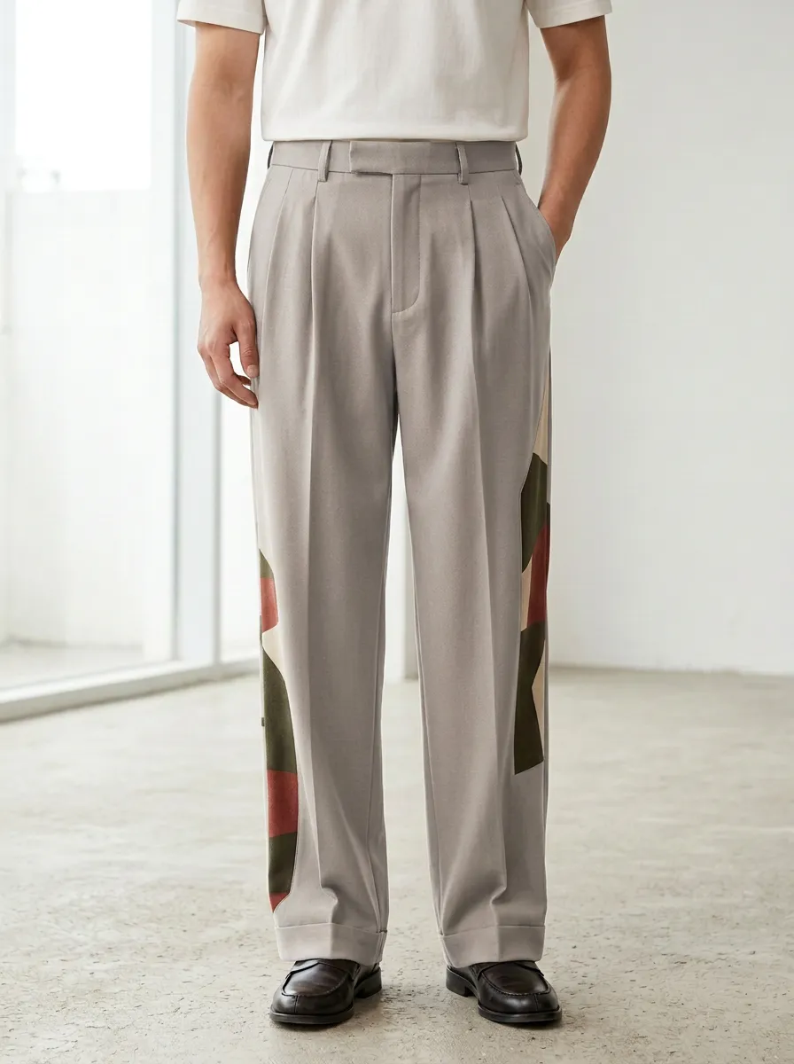 Men's Casual Geometric Pattern Printed Wide Leg Trousers