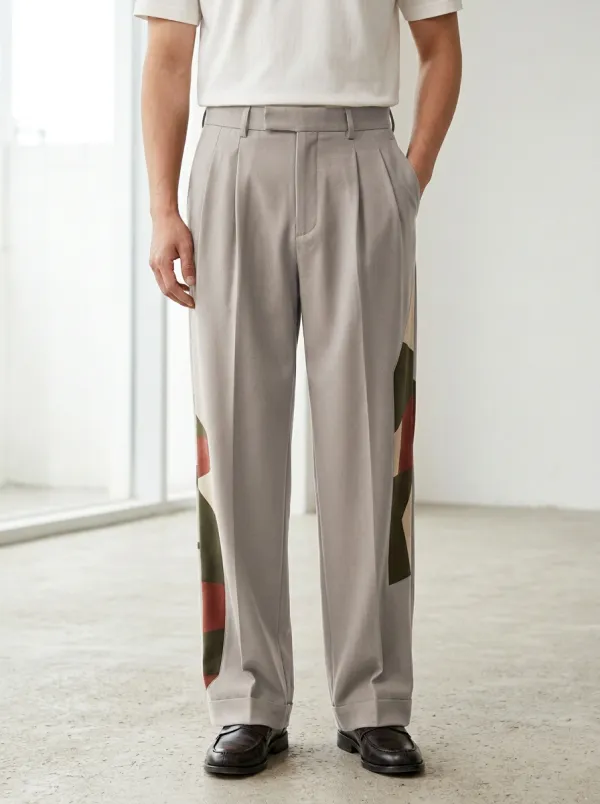 Men's Casual Geometric Pattern Printed Wide Leg Trousers
