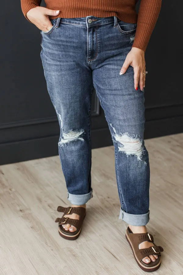 Mid-Rise Boyfriend Distressed Jeans