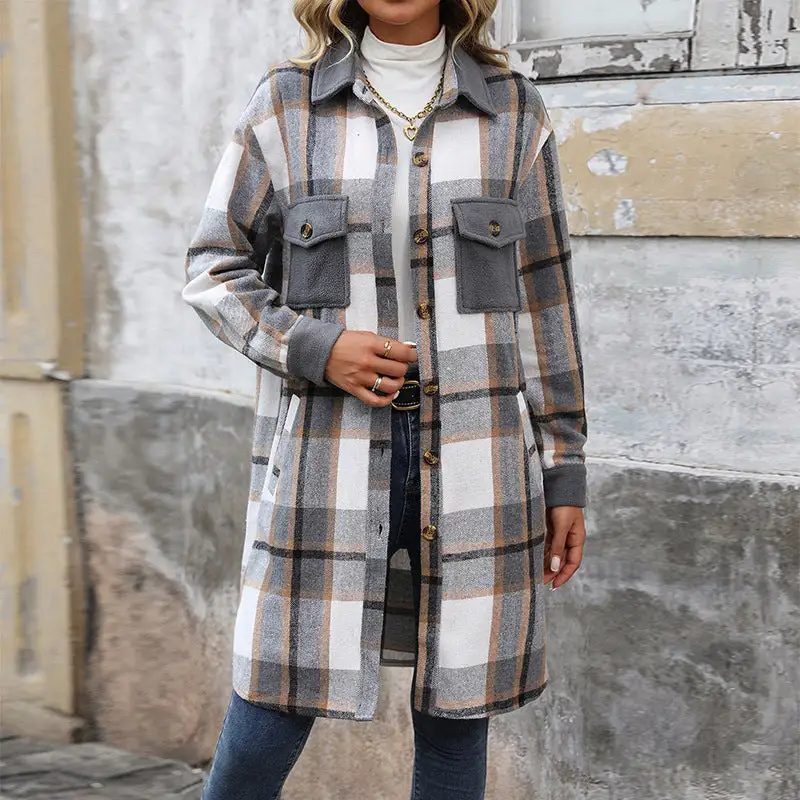 Women's Chic Shirt Plaid Button-Detail Outwear