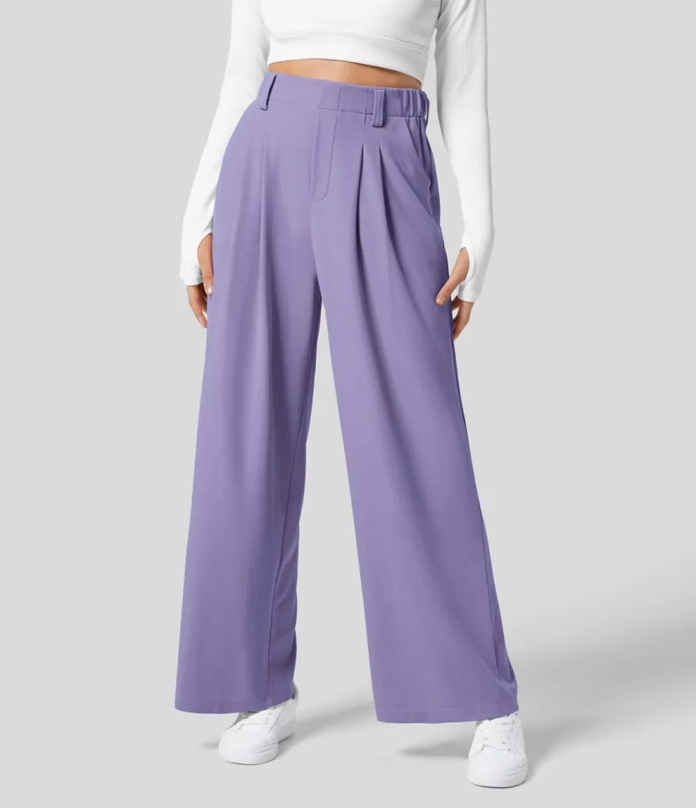 2026🔥  High Waisted Plicated Side Pocket Wide Leg Waffle Work Pants