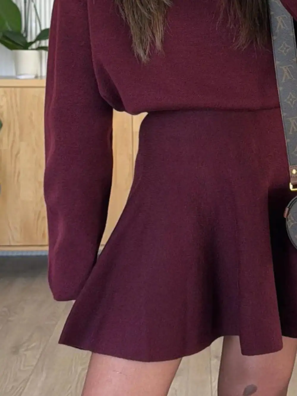 Structured Shape Round Neck Long Sleeve Mini Dress