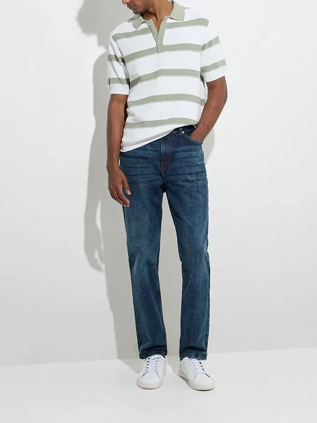 Navy Loose Cotton-Blend Polo Shirt
