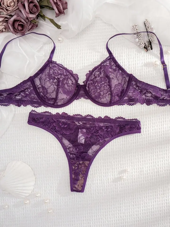 Delicate Lace Sheer Bra And Panty Set