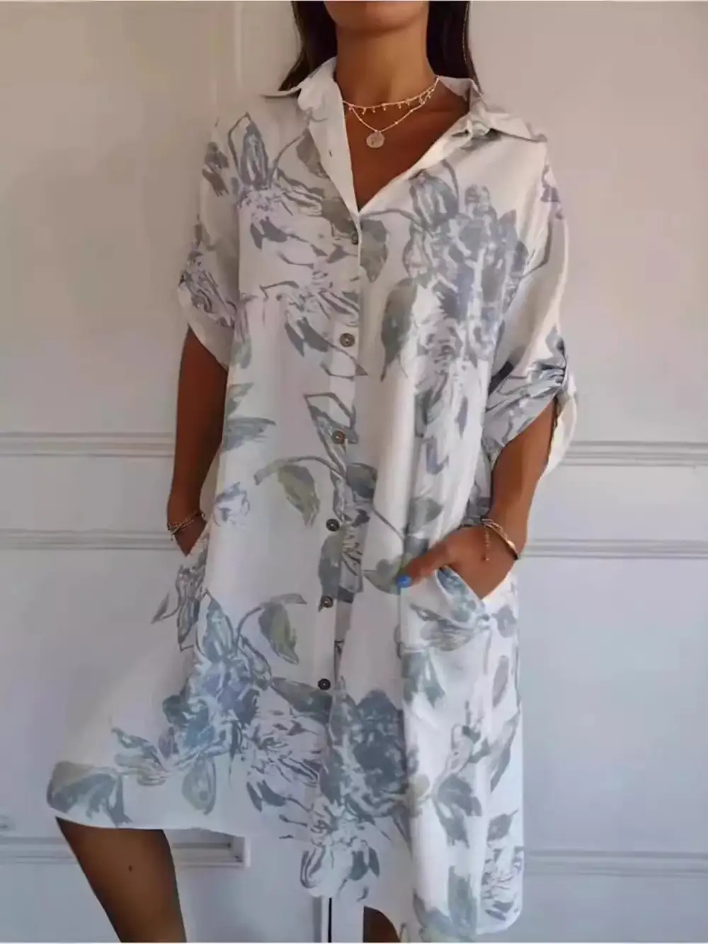 Floral Printed Button Front Shirt Dress