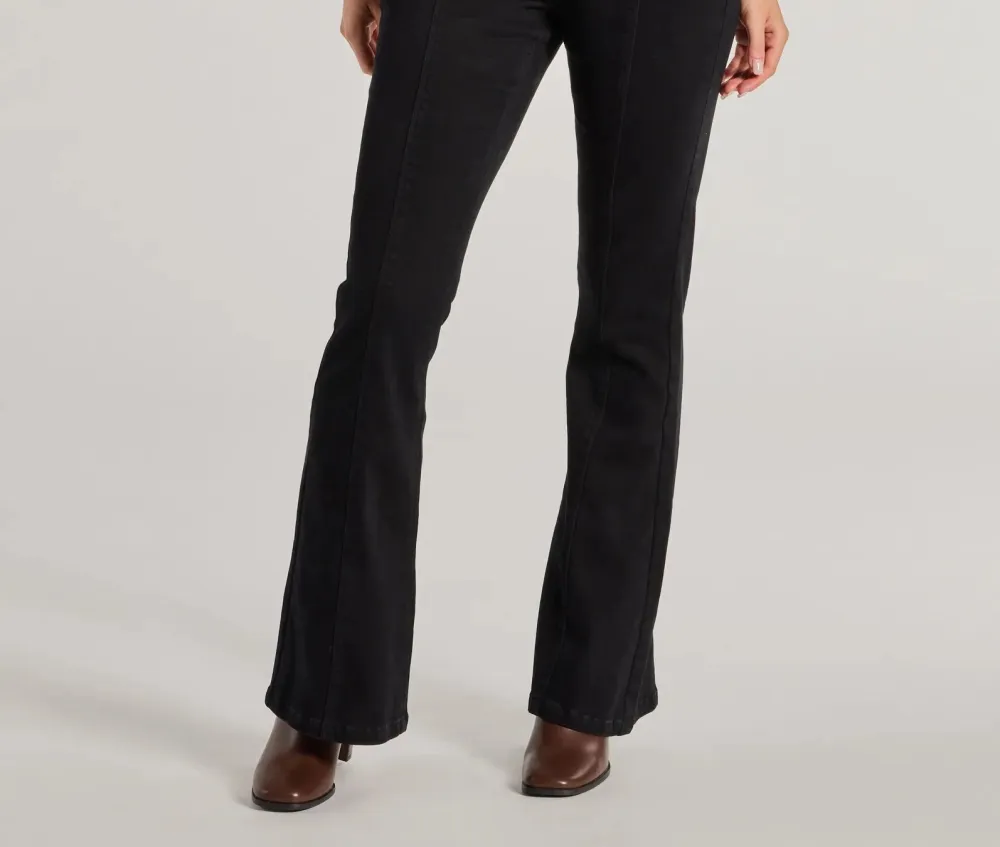 Black High-Rise Bootcut Belted Pants