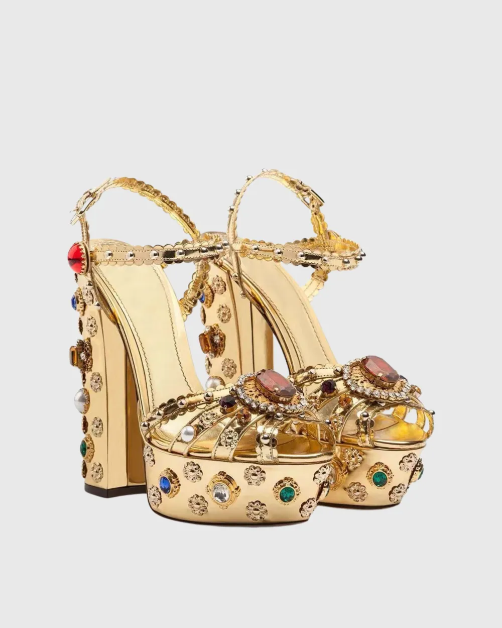 Rhinestone Vintage Platform Sandals in Gold