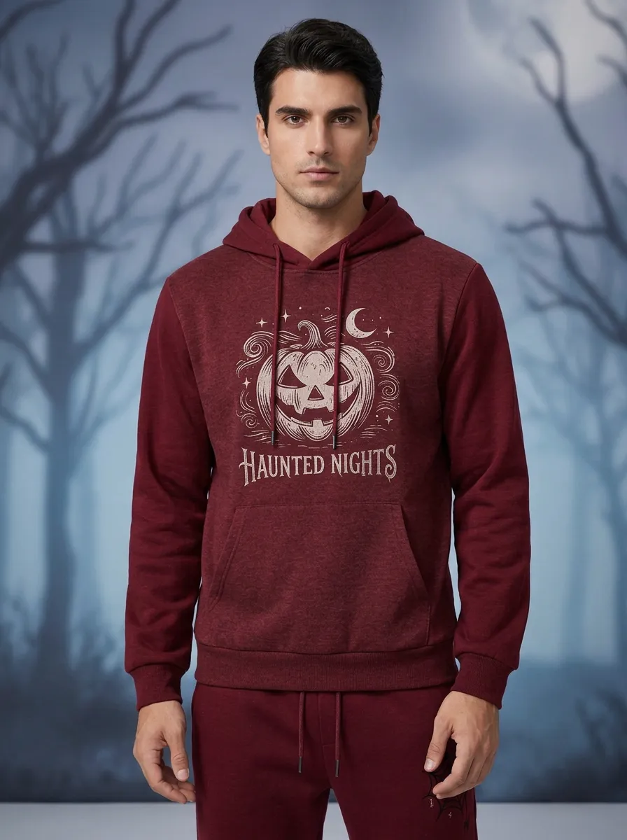 Men's Halloween Haunted Nights Pumpkin Spider Web Printed Tracksuit
