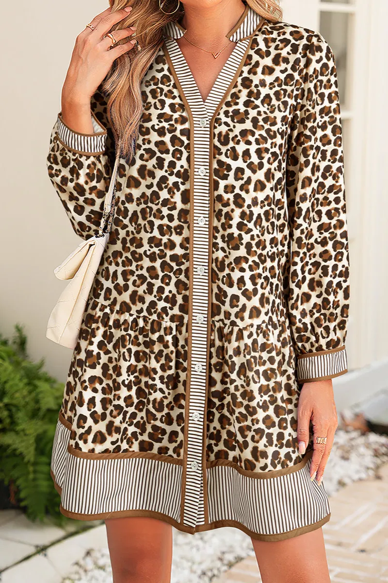 Striped Animal Print Mixed Panel Mini Dress