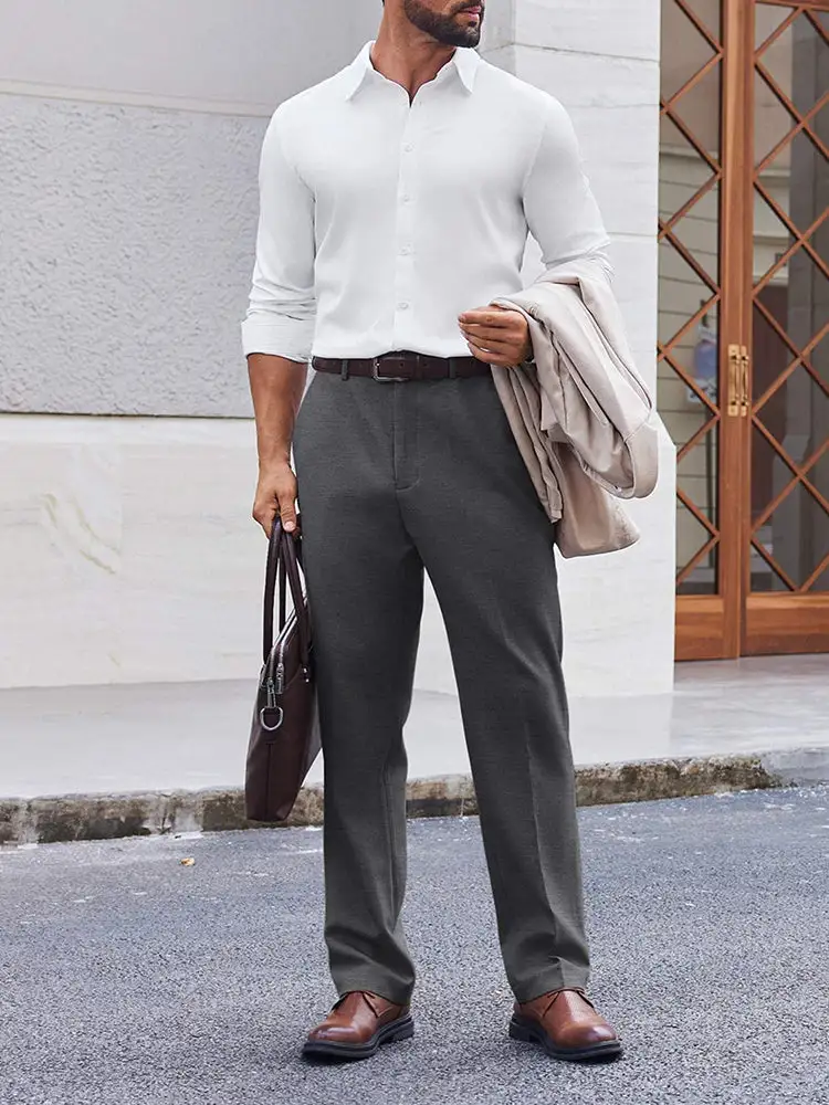Casual Flat Front Expandable Waist Dress Pants
