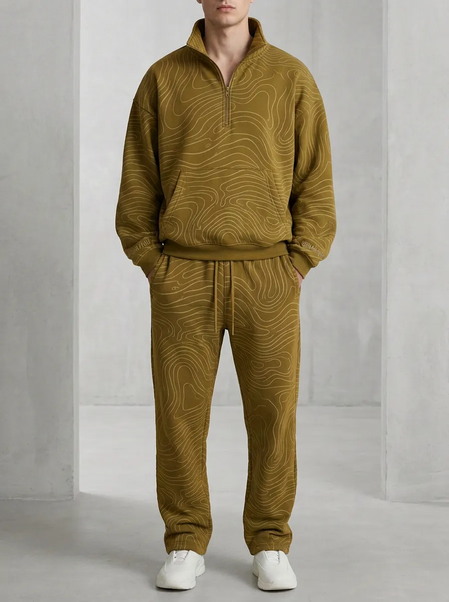 Coordinated Tracksuit Topographic Men's Two-Piece Tracksuit