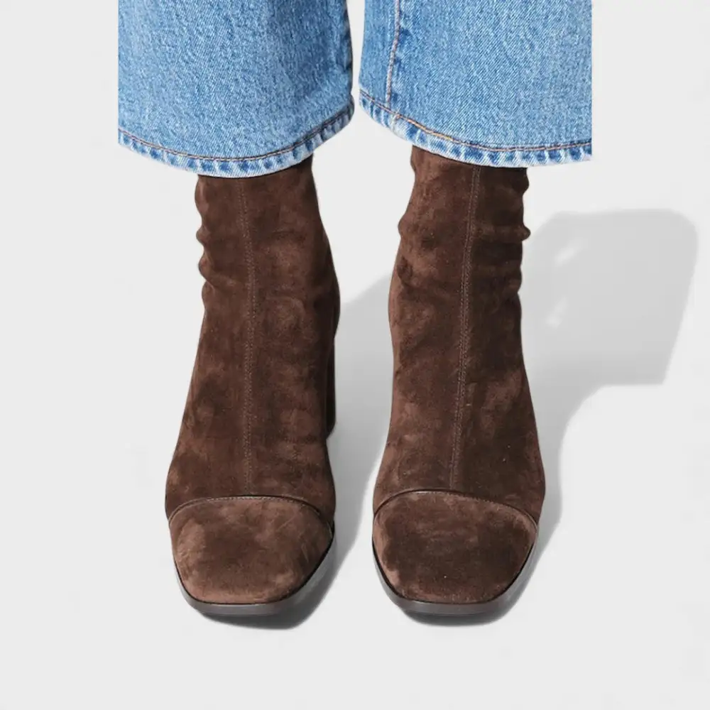 Suede Block Heel Square Toe Ankle Boots