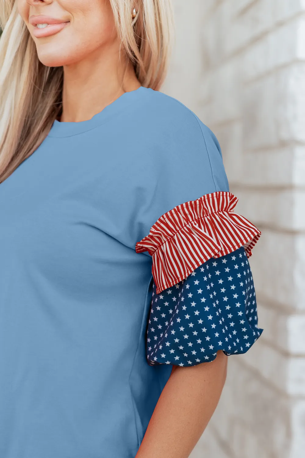 Beau Blue Stars Stripes Short Sleeve Top