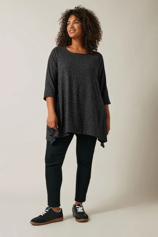 Charcoal Grey Studded Detail Hanky Hem Top detail 1