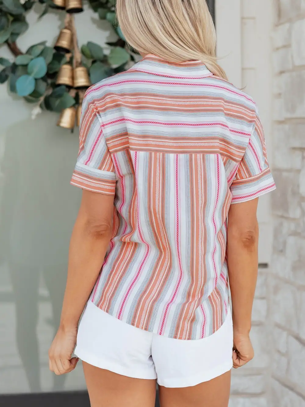 Classic Striped Button Down Short Sleeve Shirt
