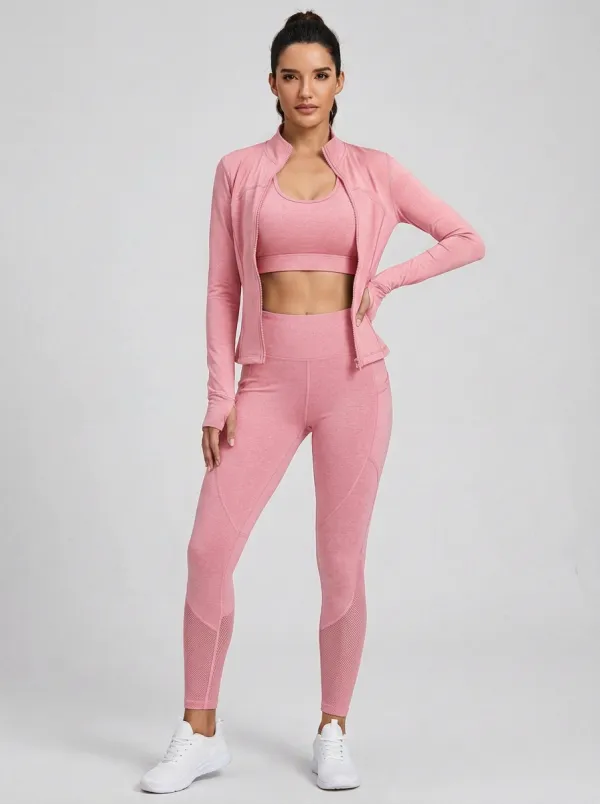 Performance-Inspired Mesh Detail Silhouette Women's Three Piece Activewear Set