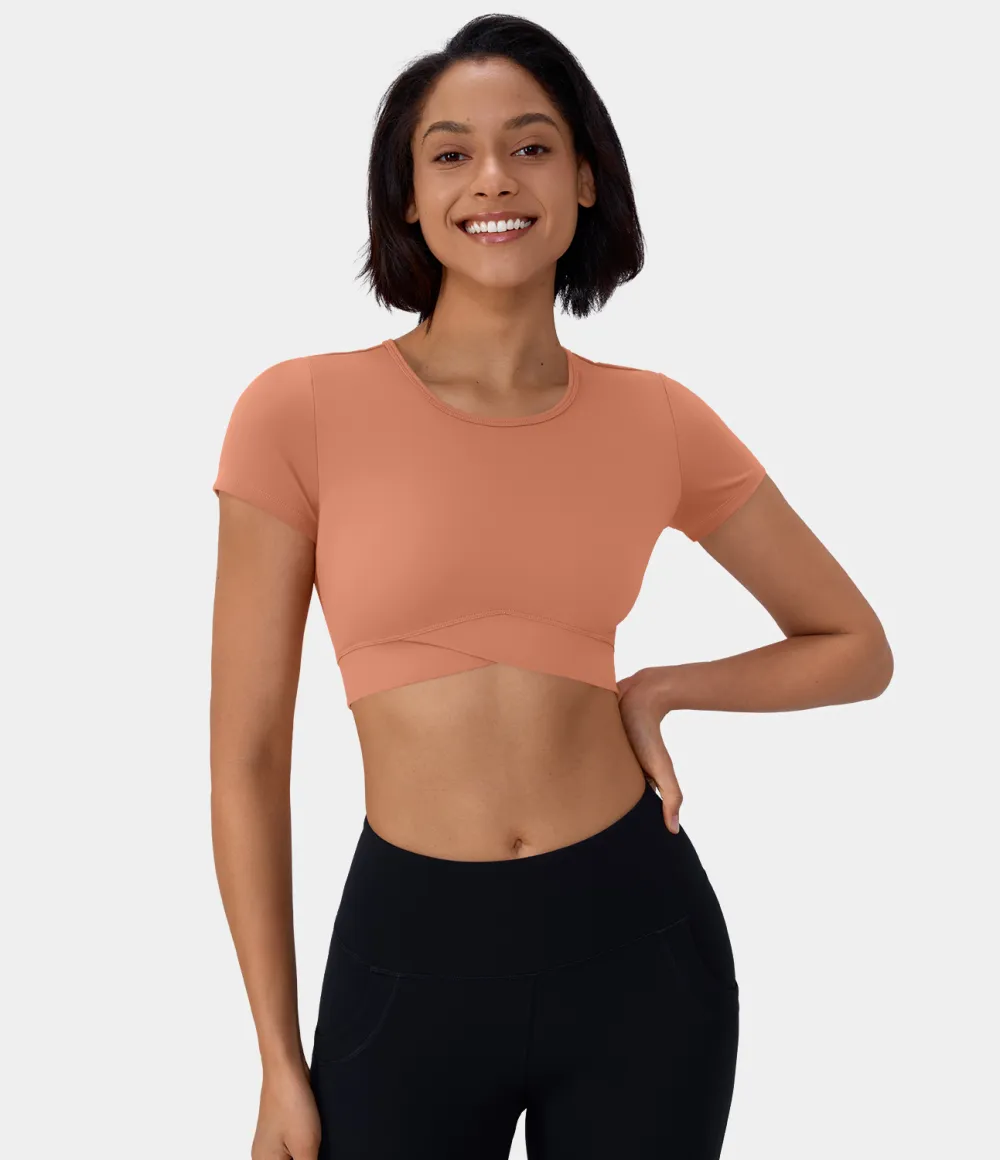 Softlyzero Plush Crossover Hem Cropped Sports Top