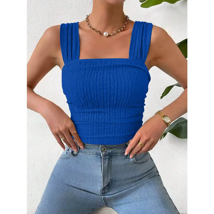 Textured Square Neck Wide Strap Tank