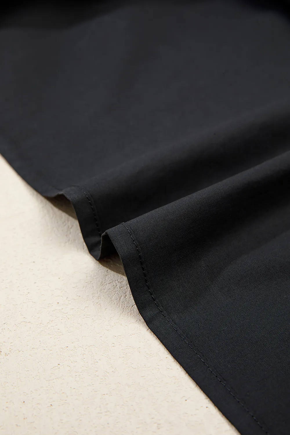 Black Short Puff Sleeve Contrast Blouse