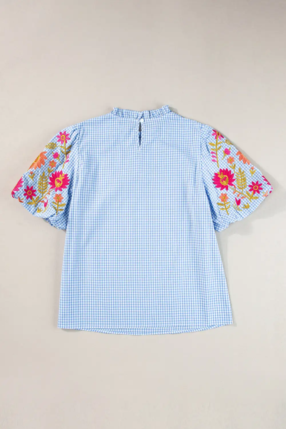 Floral Plaid Embroidered Blouse