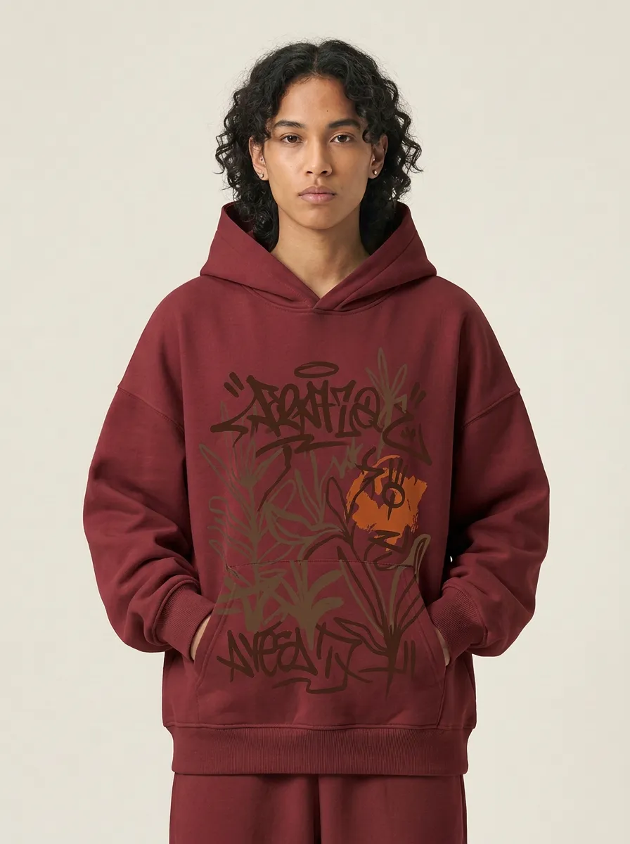 Unisex Streetwear Graffiti Botanical Art Hoodie