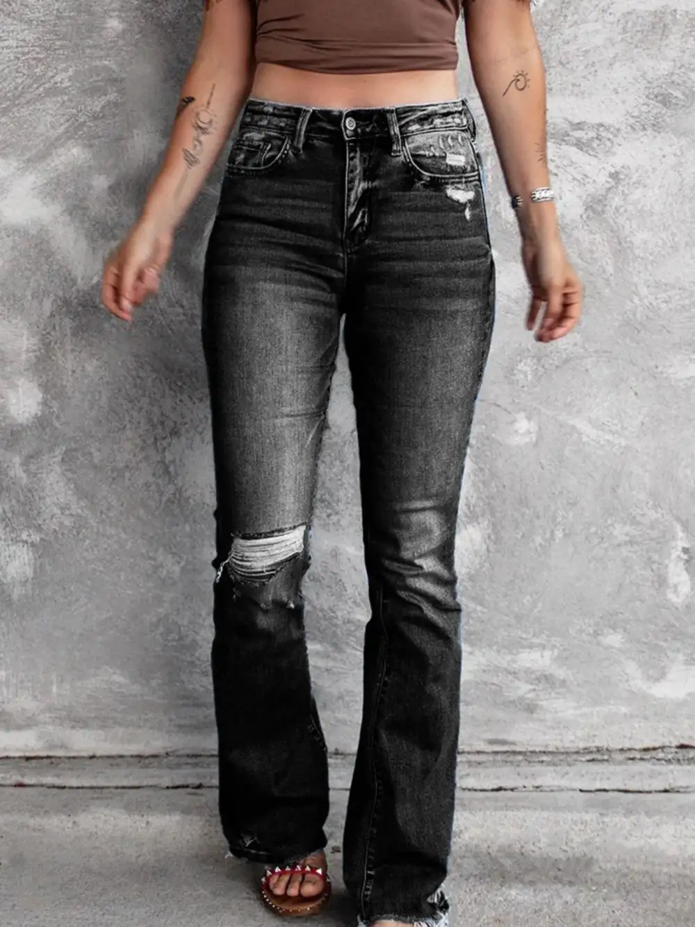Everyday Flare Leg Distressed Denim Jeans