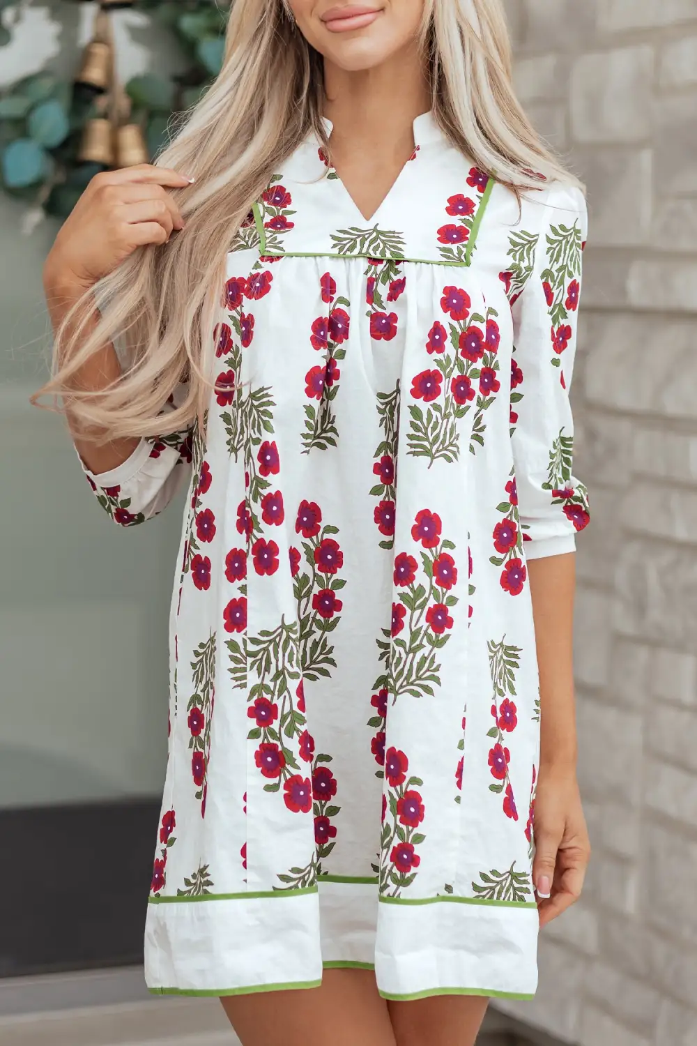 Floral V Neck Ruffle Dress Casual