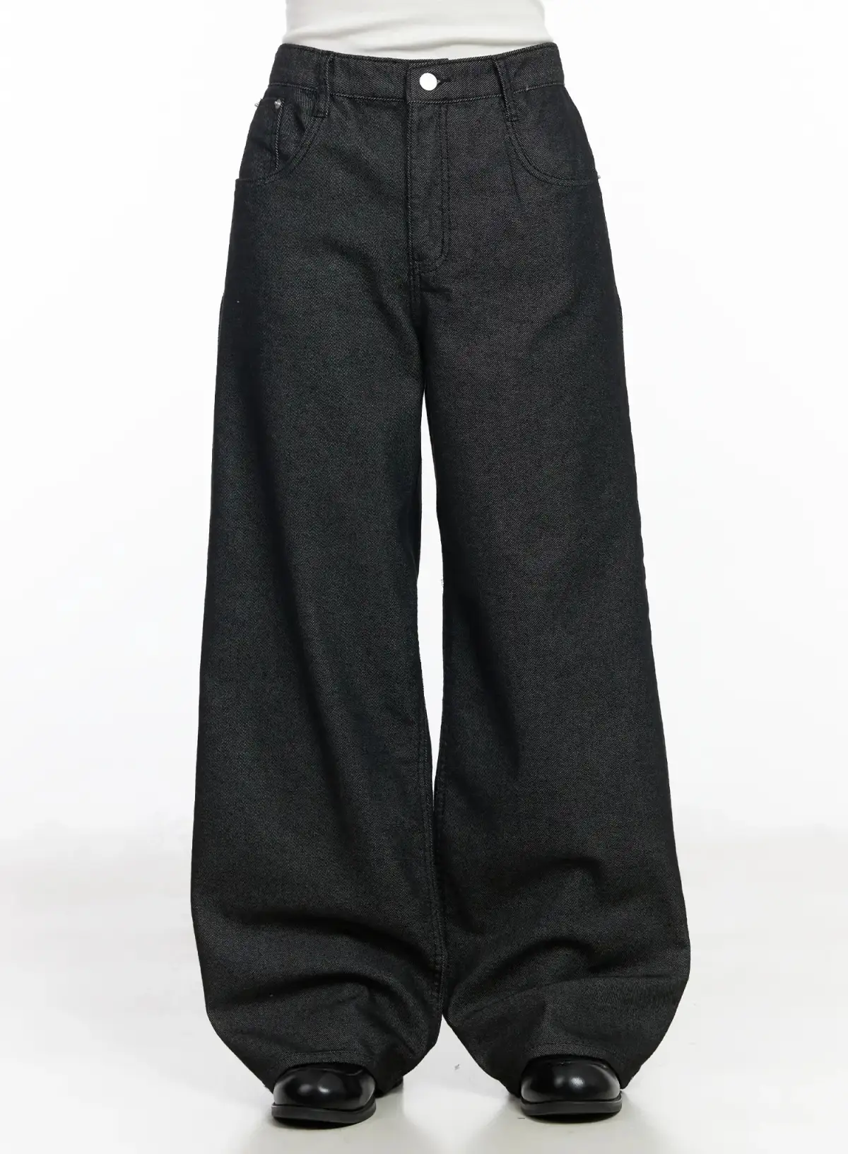 Stitch-Detail Solid Wide Leg Jeans