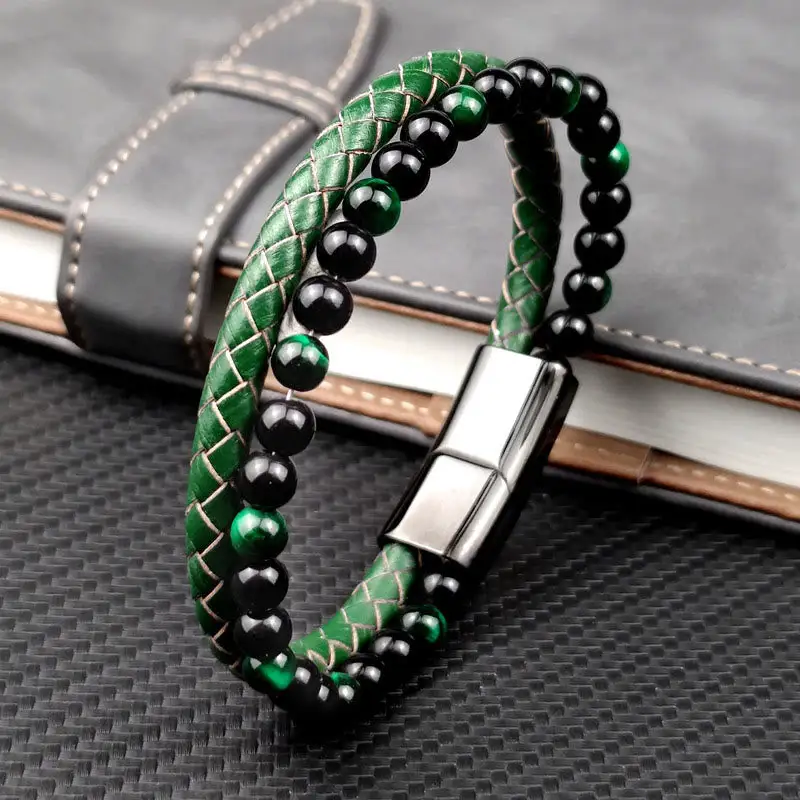 Classic Tiger Eye Double Wrap Braided Leather Bracelet