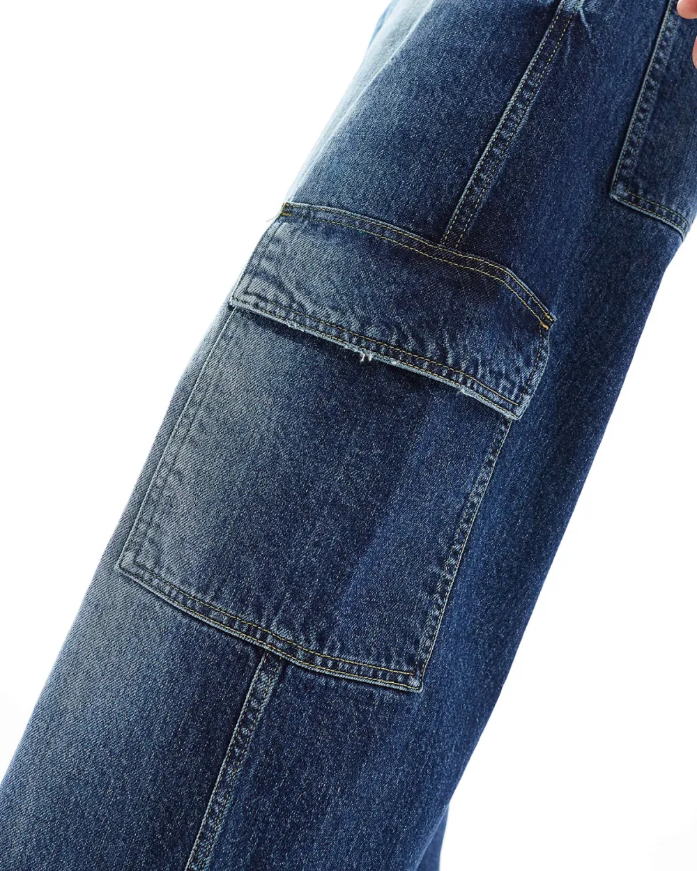 Super Baggy Cargo Jeans In Dark Wash Blue