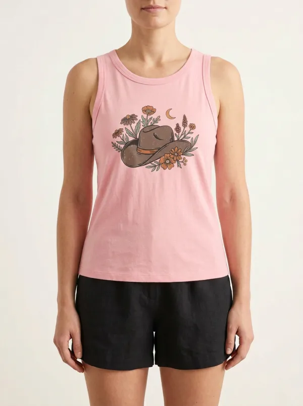 Moon Floral Built-In Bra Tank Top