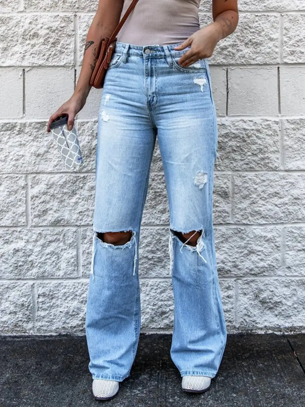 Sharp High Waist Distressed Denim Jeans