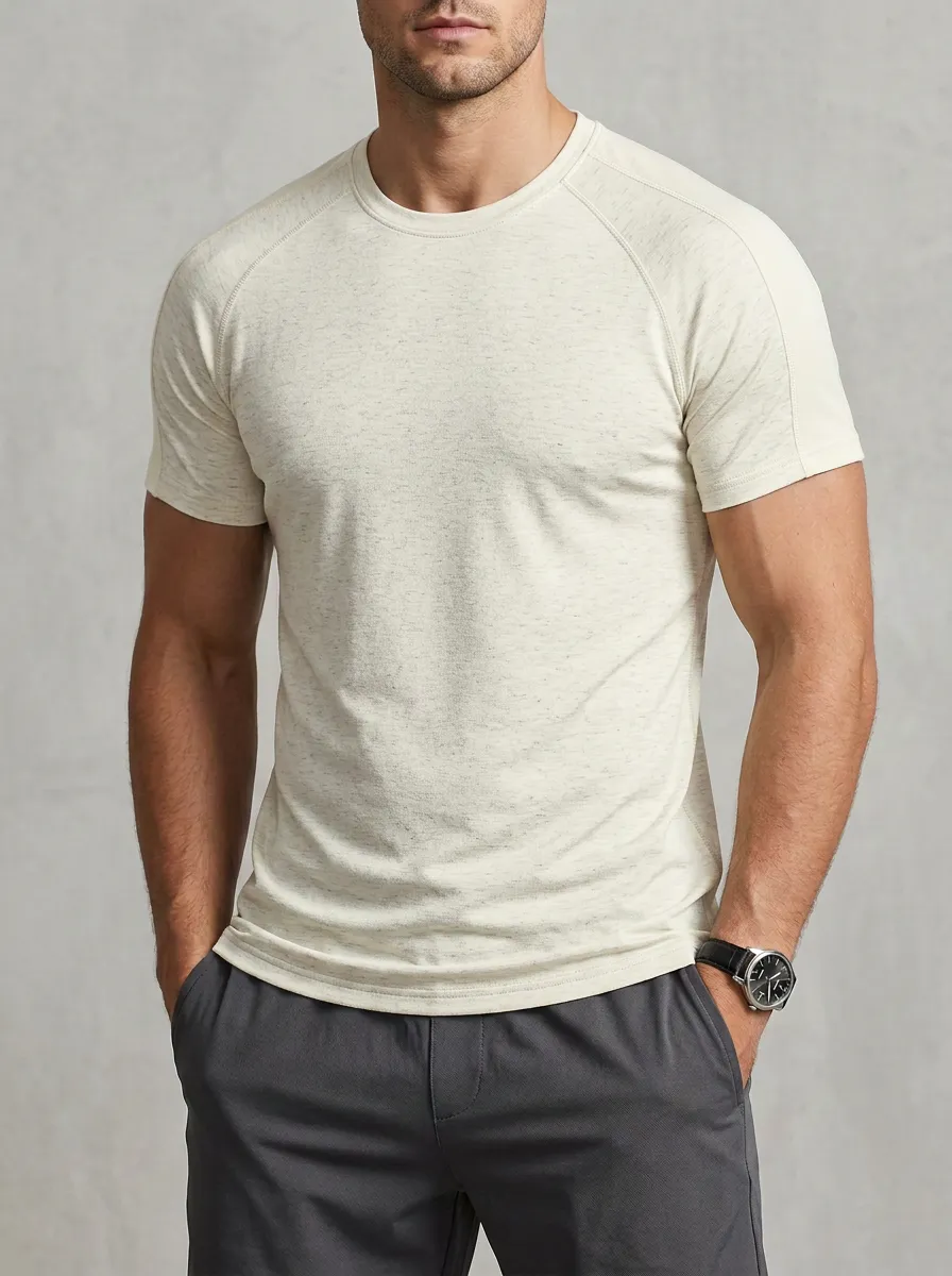 Slim-Fit Crewneck Raglan-Sleeve Textured Men's Slim-Fit T-Shirt