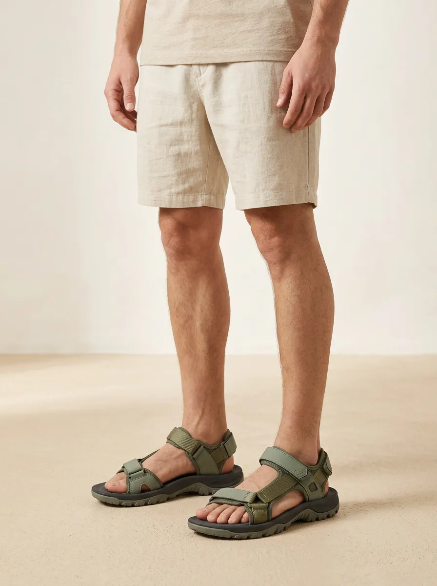 Men's Outdoor Hiking Olive Green Strappy Printed Sandals