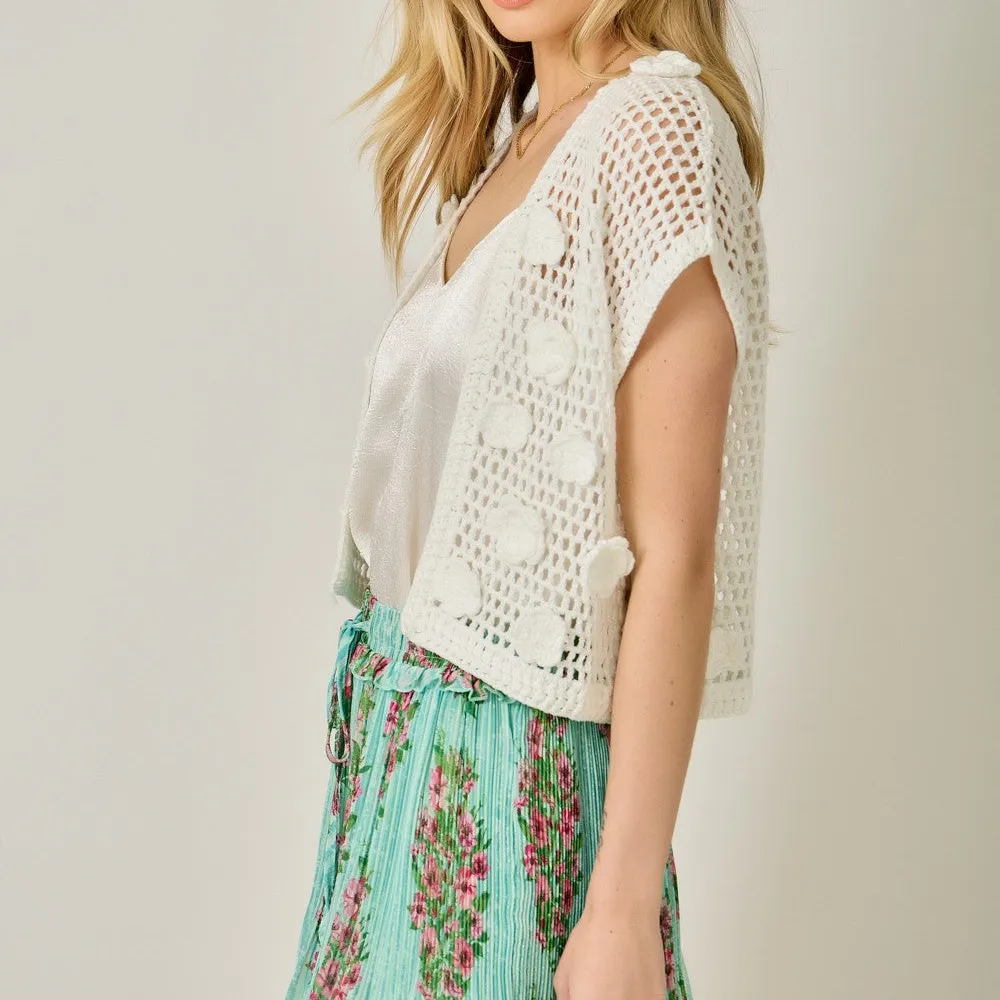 Open Front Crochet Floral Detail Cardigan