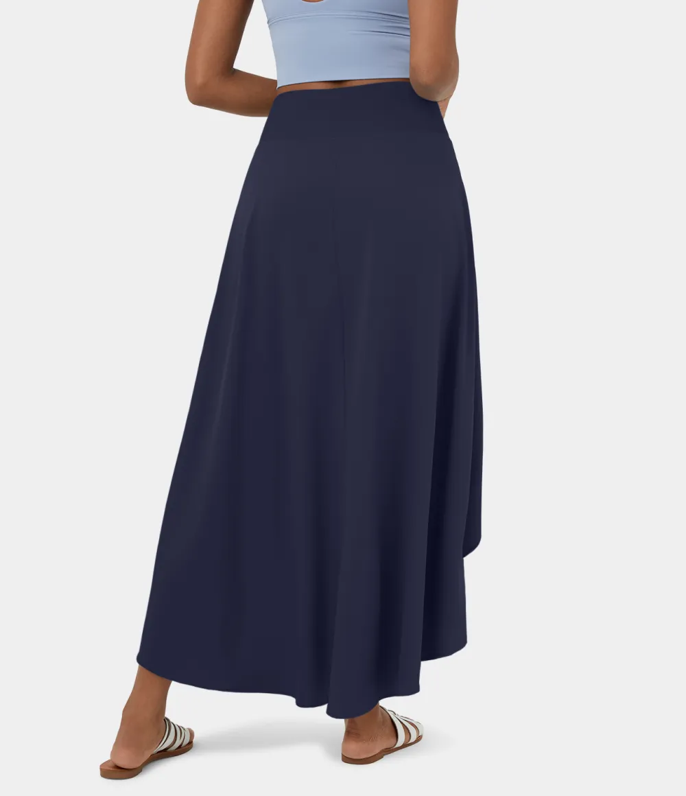Breezeful High Waisted High Low Ruffle 2-in-1 Flowy Quick Dry Casual Regular Maxi Skirt