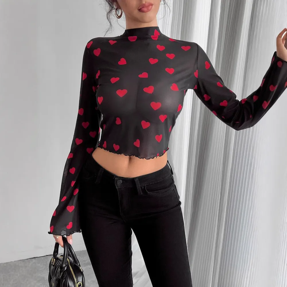 Flared Sleeve Mesh Blouse