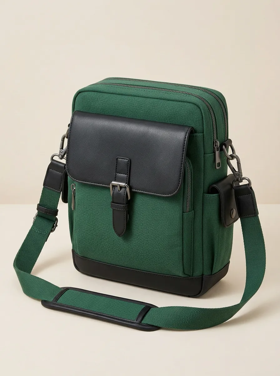 Tucked Away Canvas Pocketed Crossbody Purse