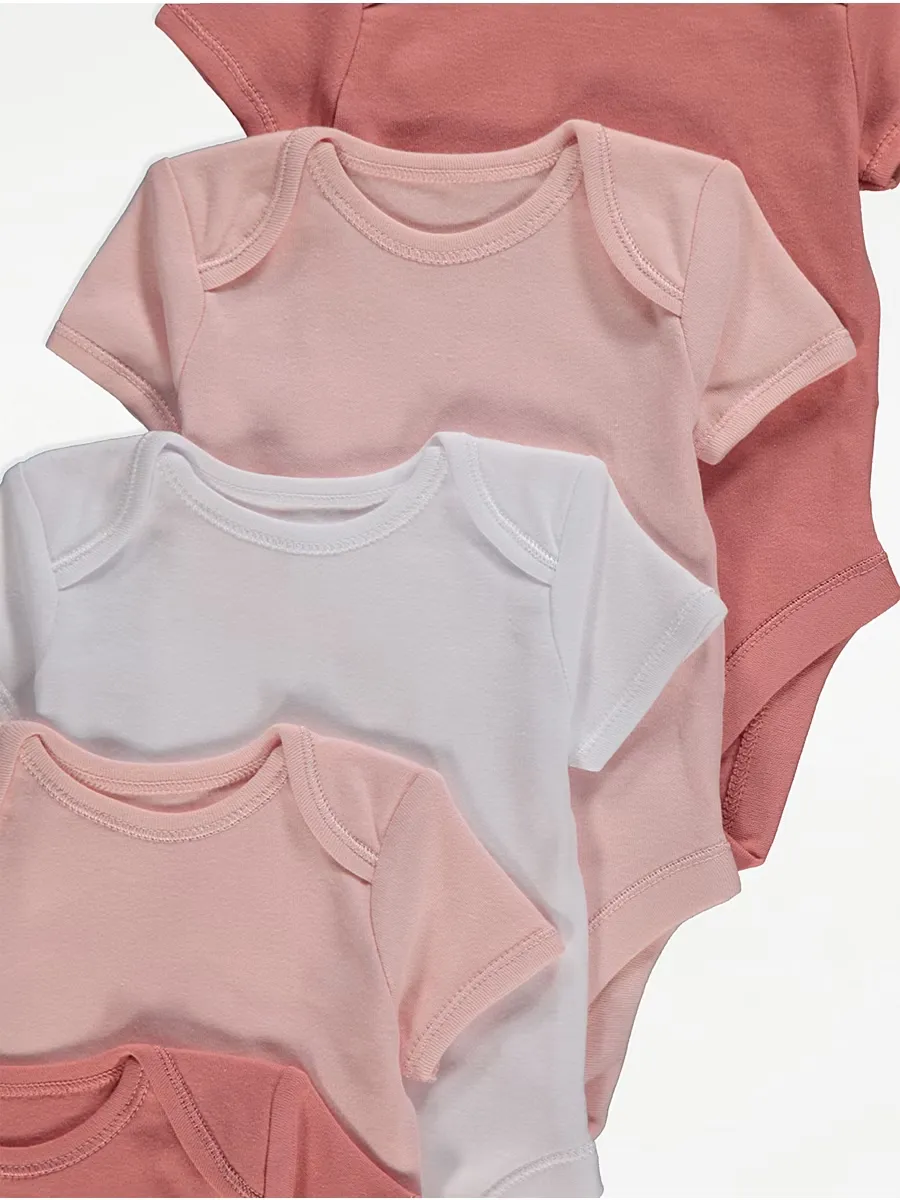 Pink Short Sleeve Envelope Neck Bodysuits 5 Pack